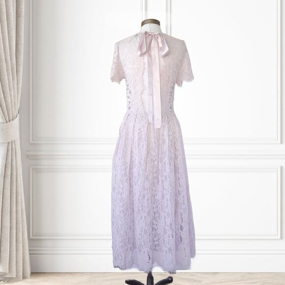 NEW ASOS Pastel Pink Lace Midi Dress Size 8 Ribbon Tie And Open Back Party - Picture 4 of 14
